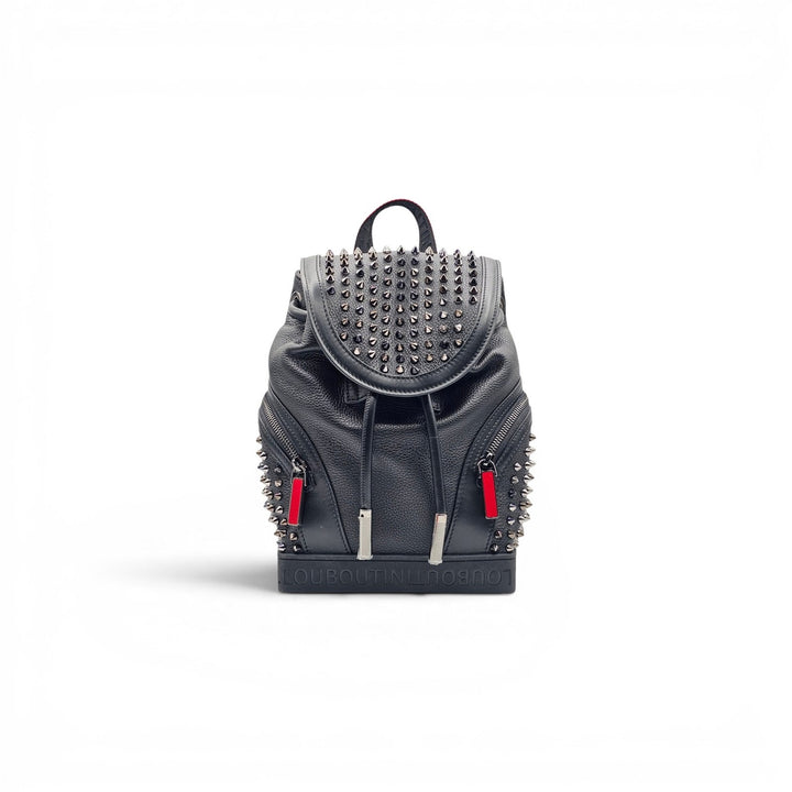 Christian Louboutin Explorafunk Black Calf Leather Studded Backpack Silver Spike