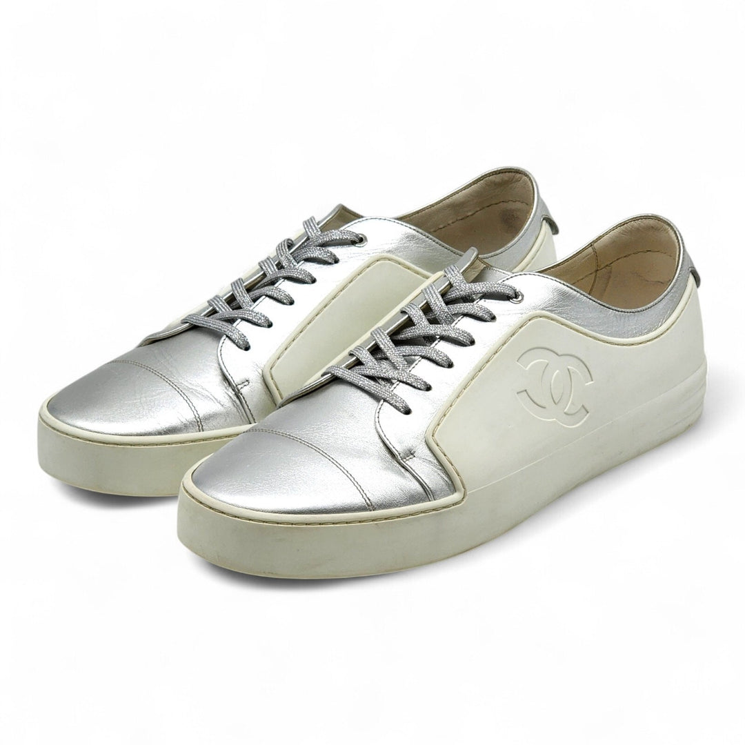 Chanel CC Rev Men's Leather Sneakers White Silver G32719 EU 46 US 13