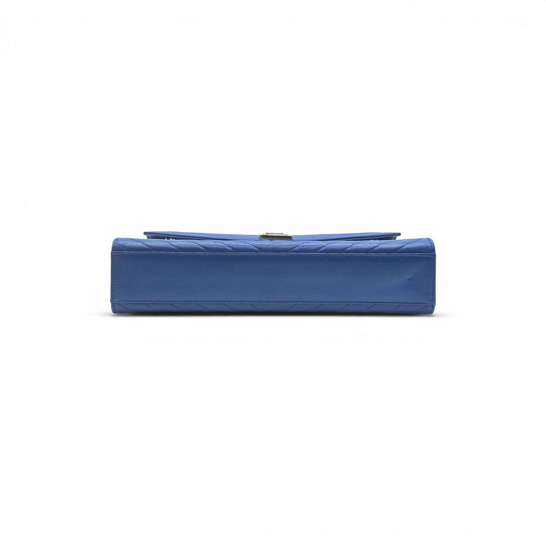 Saint Laurent Large Monogram Grain de Poudre Leather College Shoulder Bag Blue
