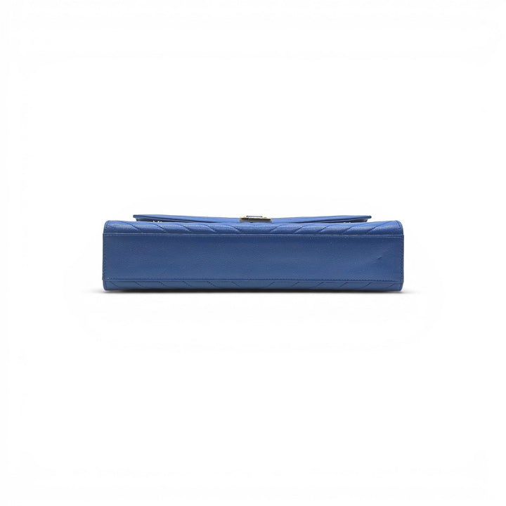 Saint Laurent Large Monogram Grain de Poudre Leather College Shoulder Bag Blue