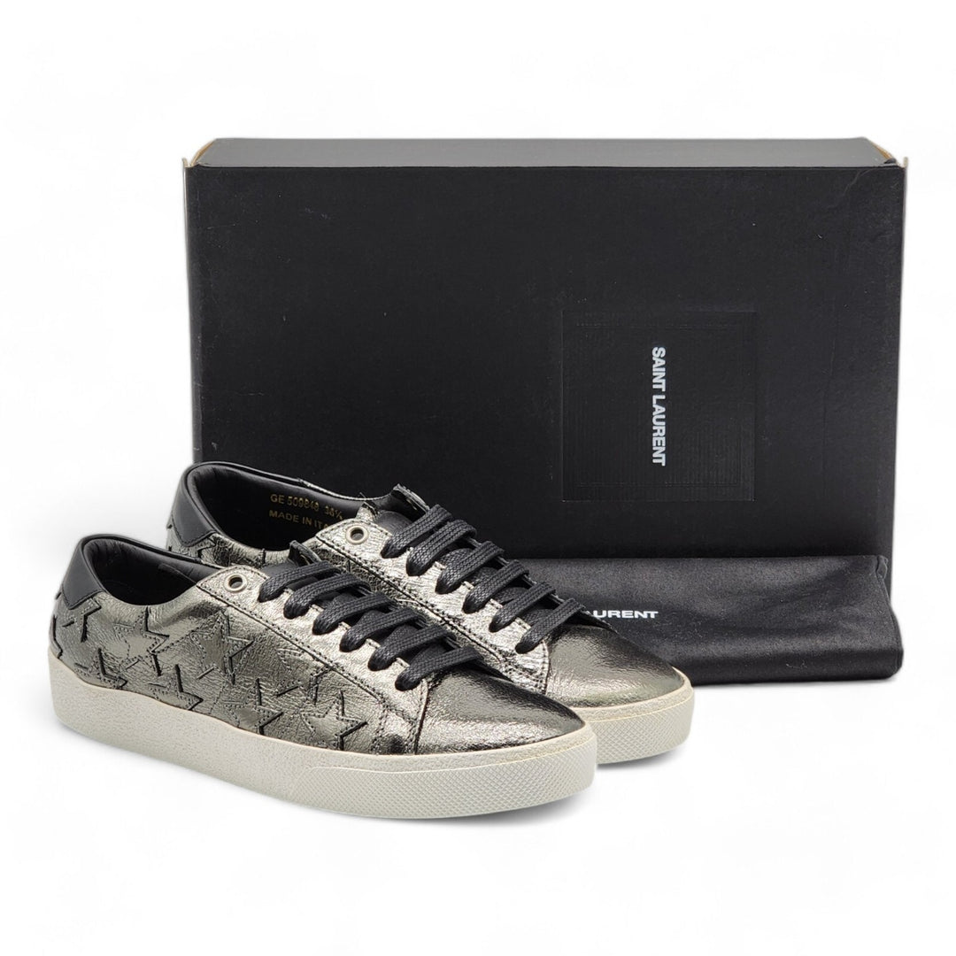 Saint Laurent Court Stars Leather Sneakers Silver EU 36.5 US 6.5