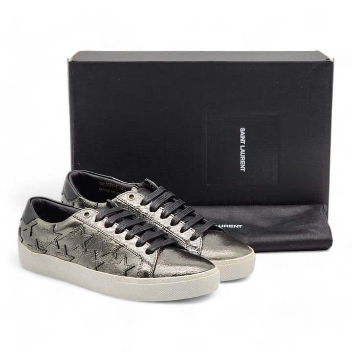 Saint Laurent Court Stars Leather Sneakers Silver EU 36.5 US 6.5