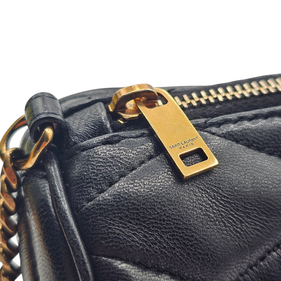 Saint Laurent Mini Sade Quilted Lambskin Leather Tube Bag YSL Monogram Black