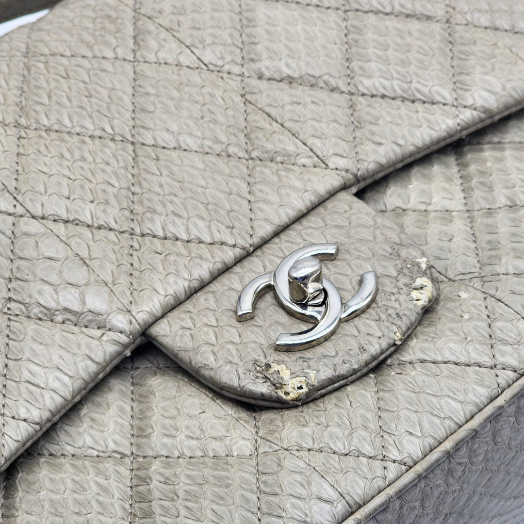 Chanel Python Easy Carry Medium Classic Flap Bag Top Handle Beige