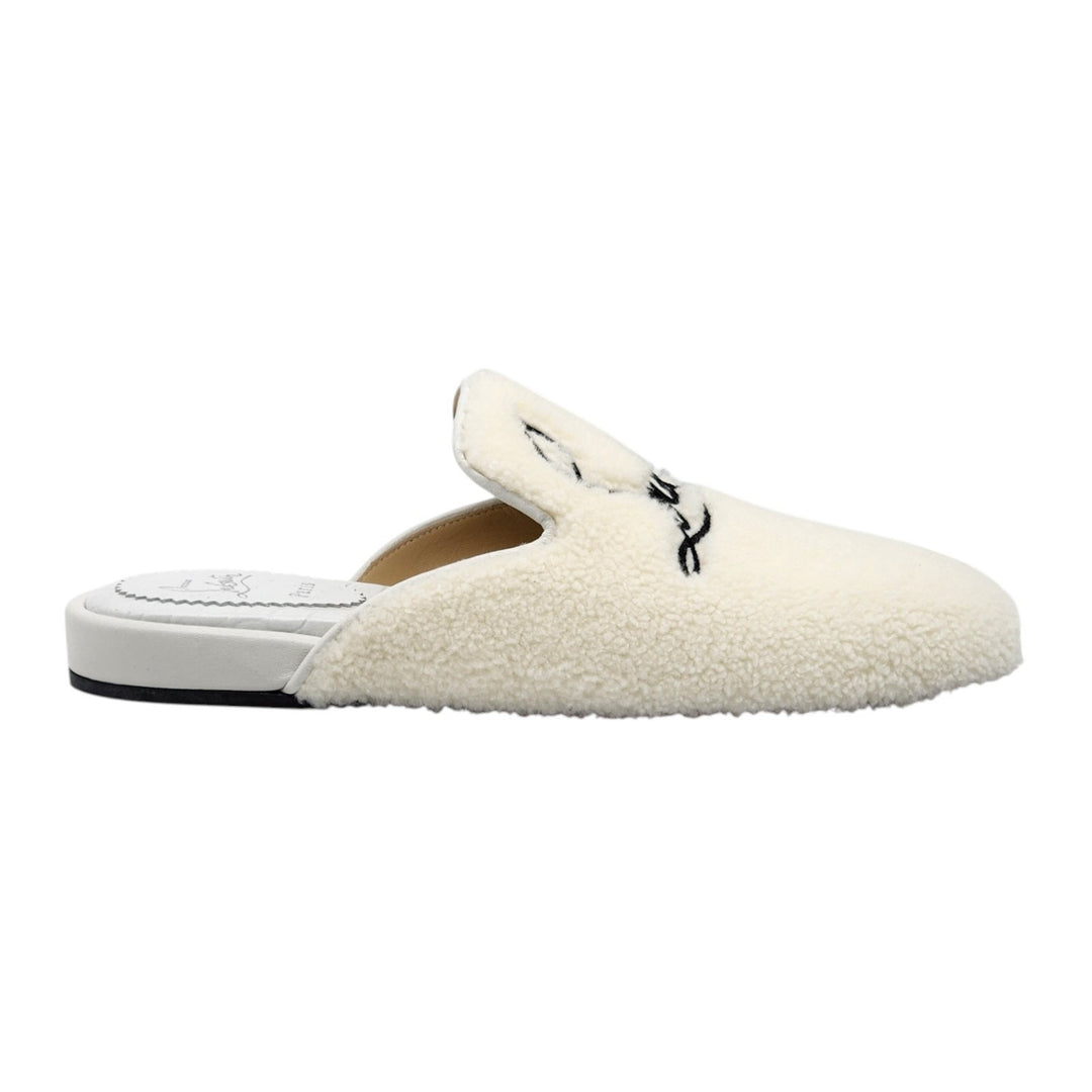 Christian Louboutin Navy Coolito Donna Flat White Boa Logo Mules EU 38 US 8