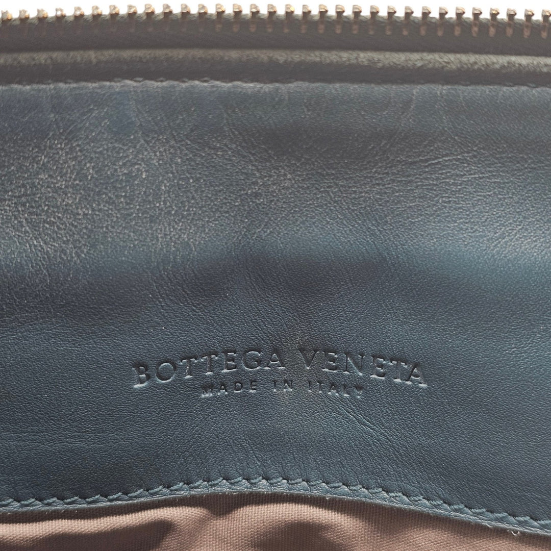 Bottega Veneta Intrecciato Woven Leather Clutch Bag Blue - Preowned