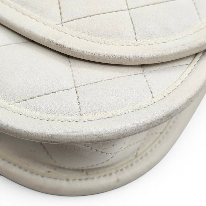 Chanel Quilted Messenger Crossbody Flap Bag White Lambskin Gold Hardware
