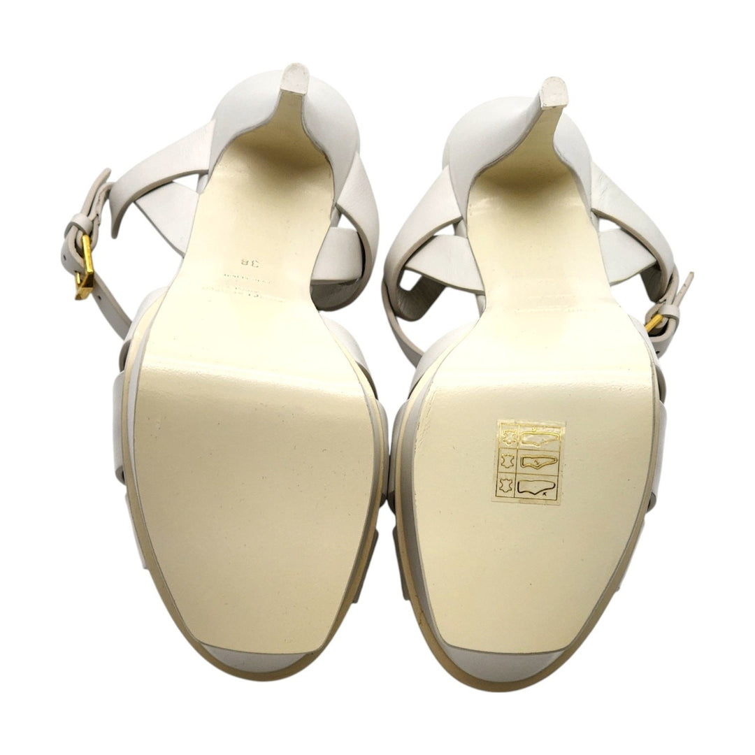 Saint Laurent Tribute Platform Leather Sandals Pumps White