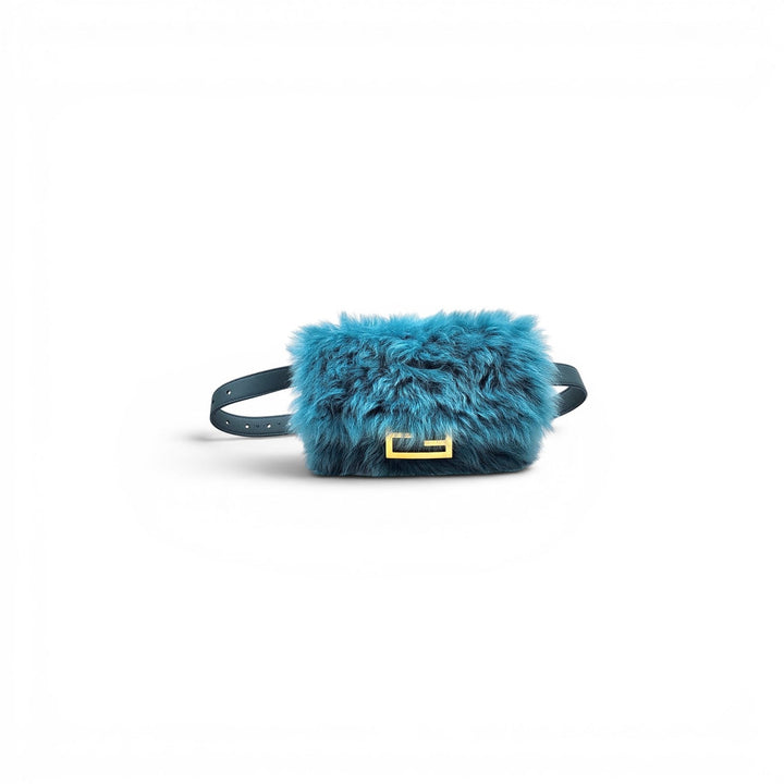 Fendi Baguette Waist Bag Fanny Pack Shearling Fur and Leather in Blue