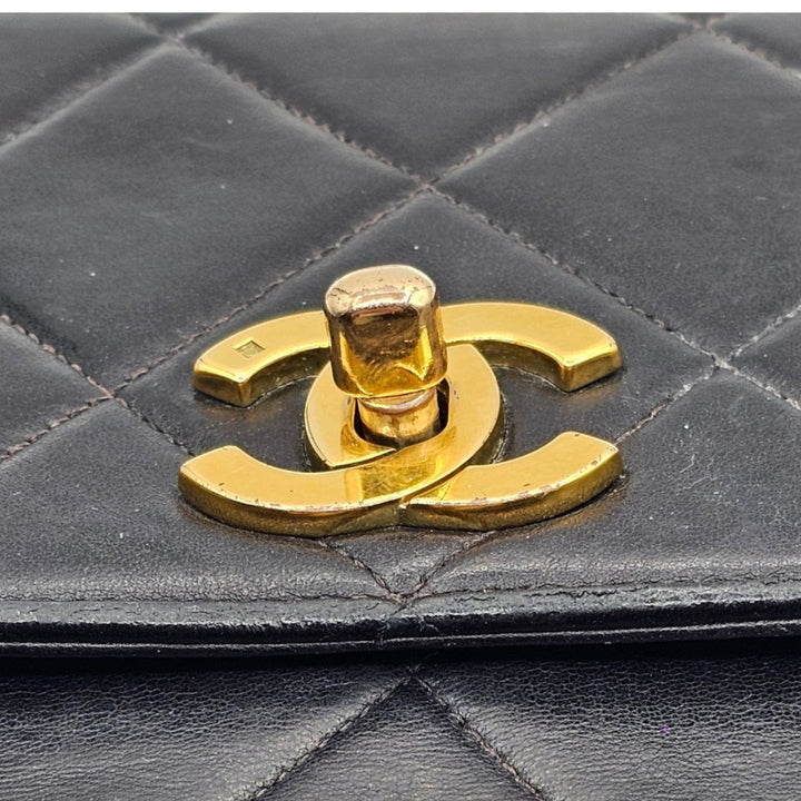 Vintage Chanel Black Quilted Lambskin Flap Shoulder Bag with Gold Hardware