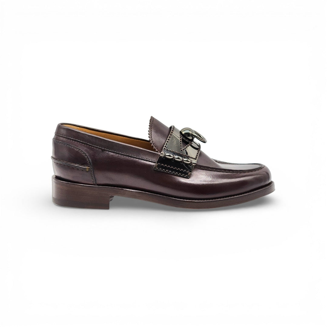 Christian Louboutin Leather Loafers with metal ornament Brown EU 40 US 7 - NWB