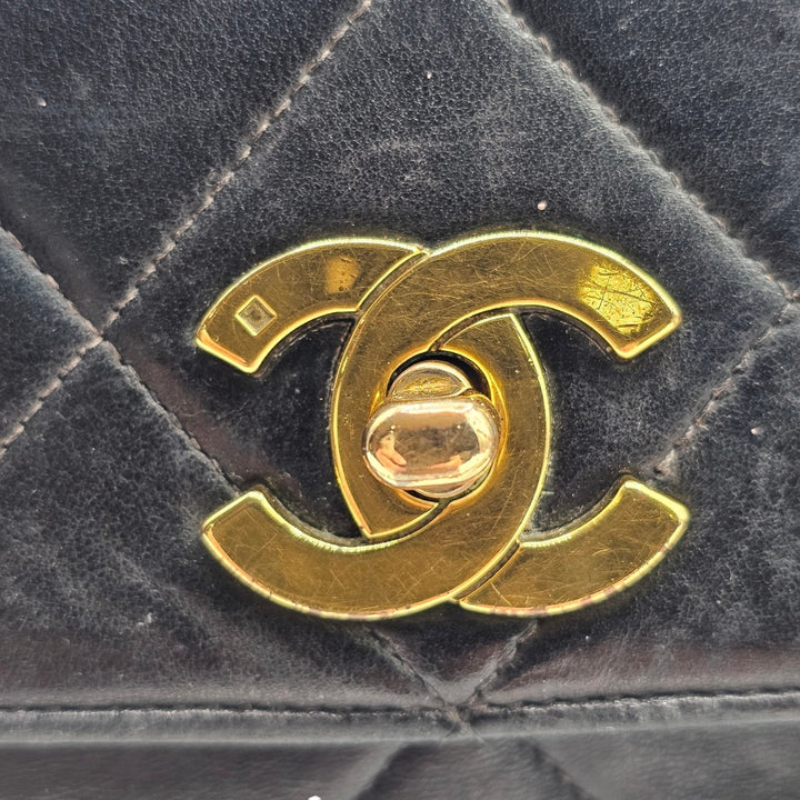 Vintage Chanel Black Quilted Lambskin Flap Shoulder Bag with Gold Hardware