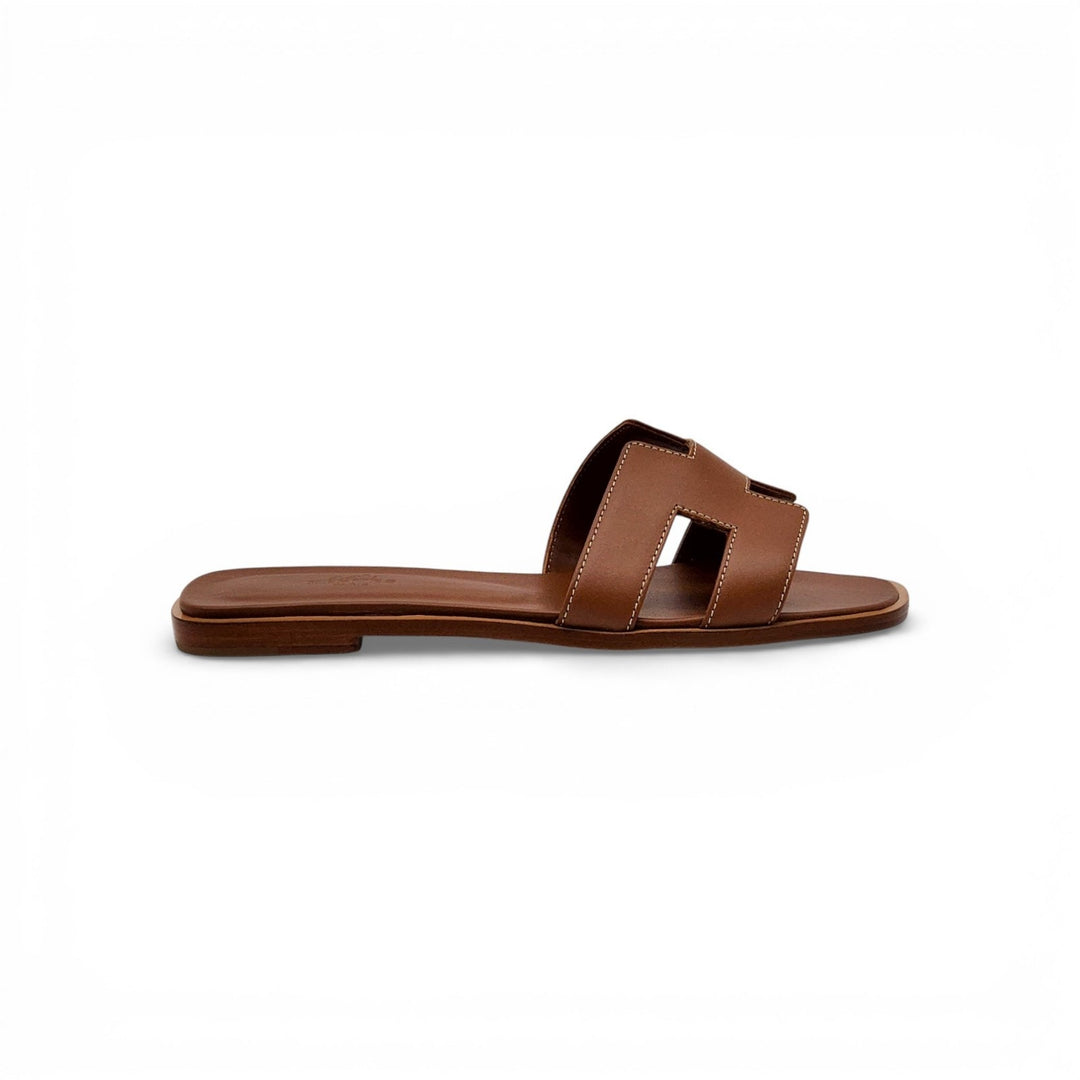 Hermes Oran Women's Leather Slide H Sandals Brown EU 40.5 US 10 - NWOB $840