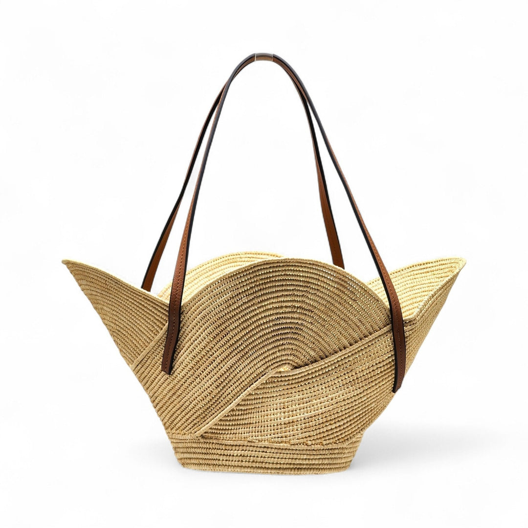 Loewe x Paula’s Ibiza Petal Anagram Natural Raffia Basket Tote Bag Beige - New