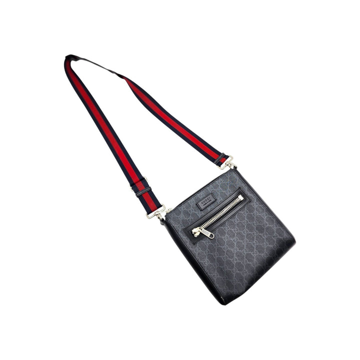 Gucci GG Supreme Small Messenger Crossbody Bag Black Gray 792082 - $1580