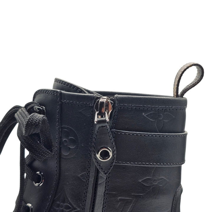 Louis Vuitton Citizen Flat Ranger Boot LV Monogram Embossed Leather Black EU 38