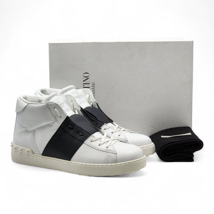 Valentino Garavani Open Men's High Top Leather Sneakers White Black EU 44 US 11