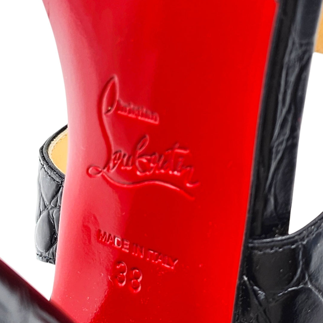 Christian Louboutin Foolish Croc Embossed Leather Platform Sandals EU 38 US 7.5