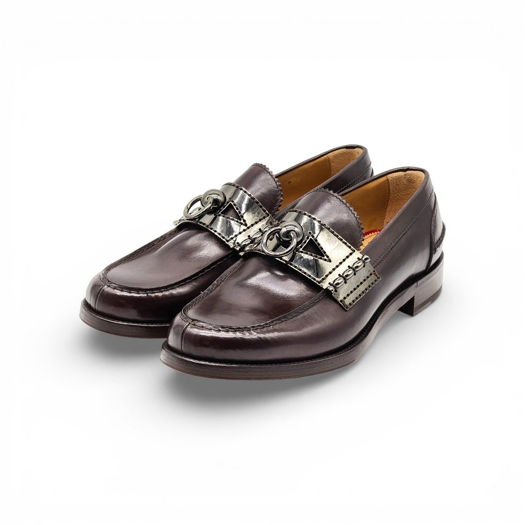 Christian Louboutin Leather Loafers with metal ornament Brown EU 40 US 7 - NWB