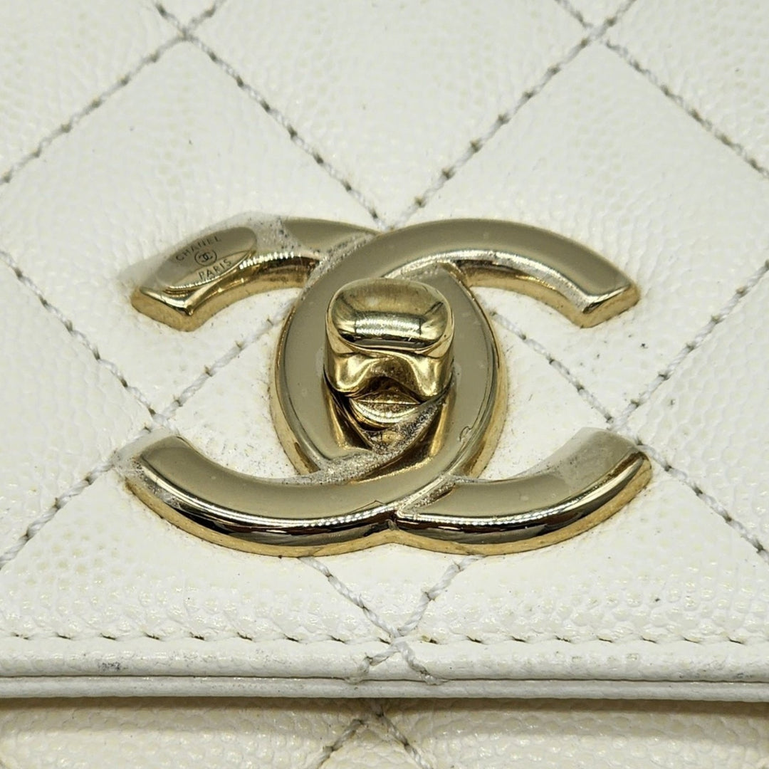 Chanel Coco Top Handle Leather Flap Shoulder Bag White - Preowned