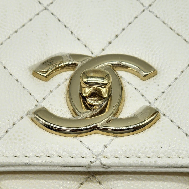 Chanel Coco Top Handle Leather Flap Shoulder Bag White - Preowned
