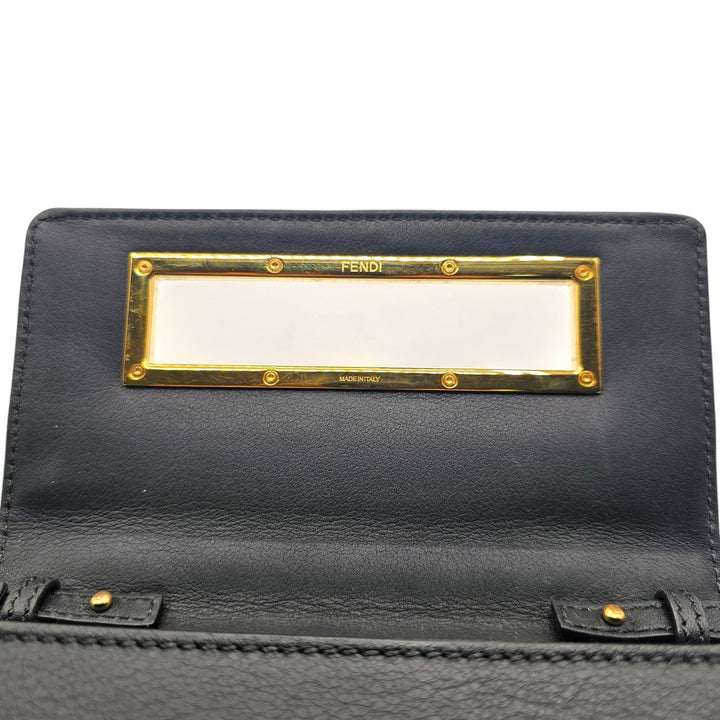 Fendi Studded Baguette Mini Crossbody Bag Black Gold