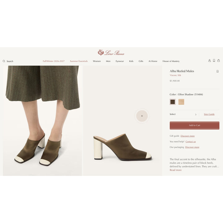 Loro Piana Alba Heeled Mules Olive Shadow FAR1163 51MM EU 39 US 9 - NWOB $1900