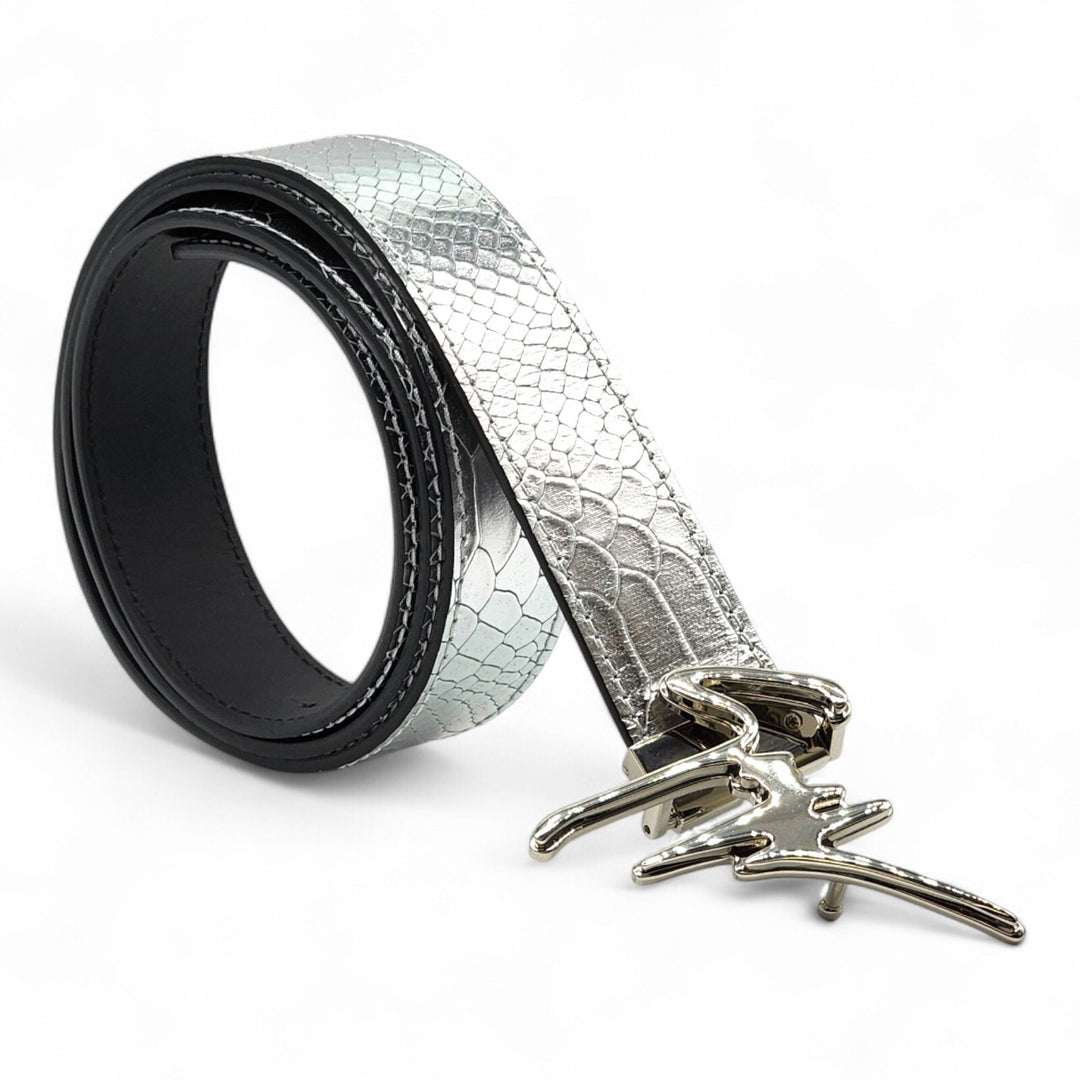 Giuseppe Zanotti Logo Crocodile Leather Belt Silver One Size