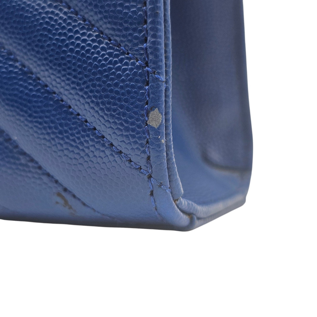 Saint Laurent Large Monogram Grain de Poudre Leather College Shoulder Bag Blue