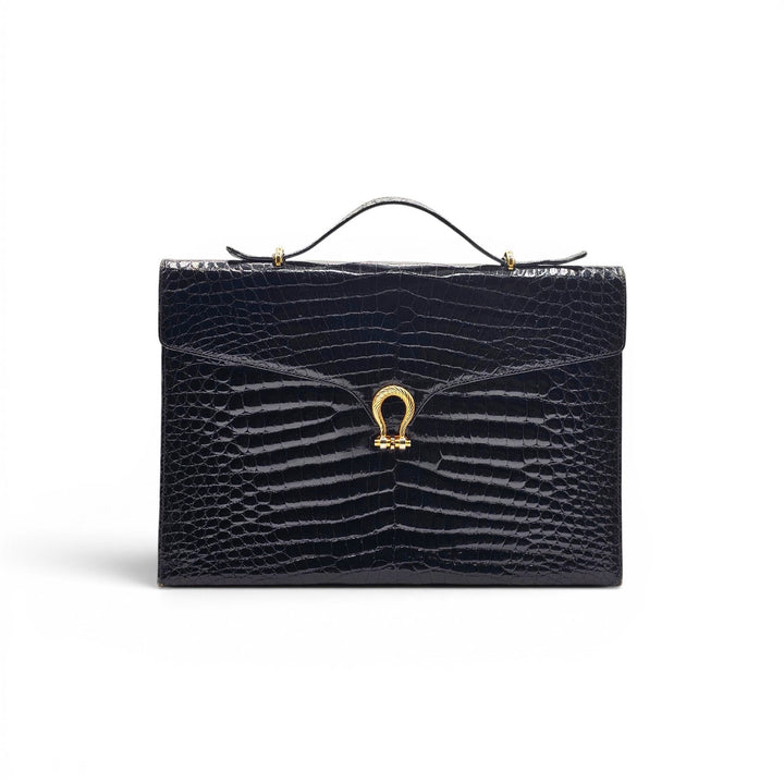 Bally International Black Crocodile Skin Briefcase Bag Vintage Made in Italy
