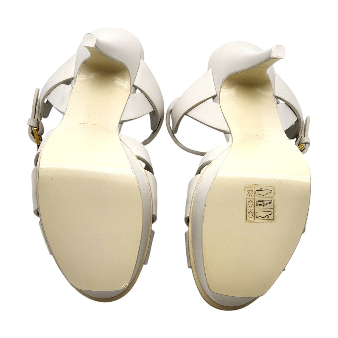Saint Laurent Tribute Platform Leather Sandals Pumps White