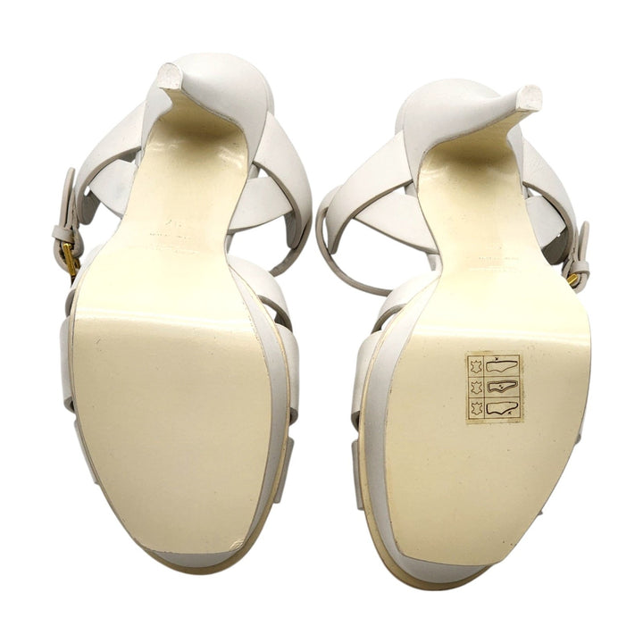 Saint Laurent Tribute Platform Leather Sandals Pumps White