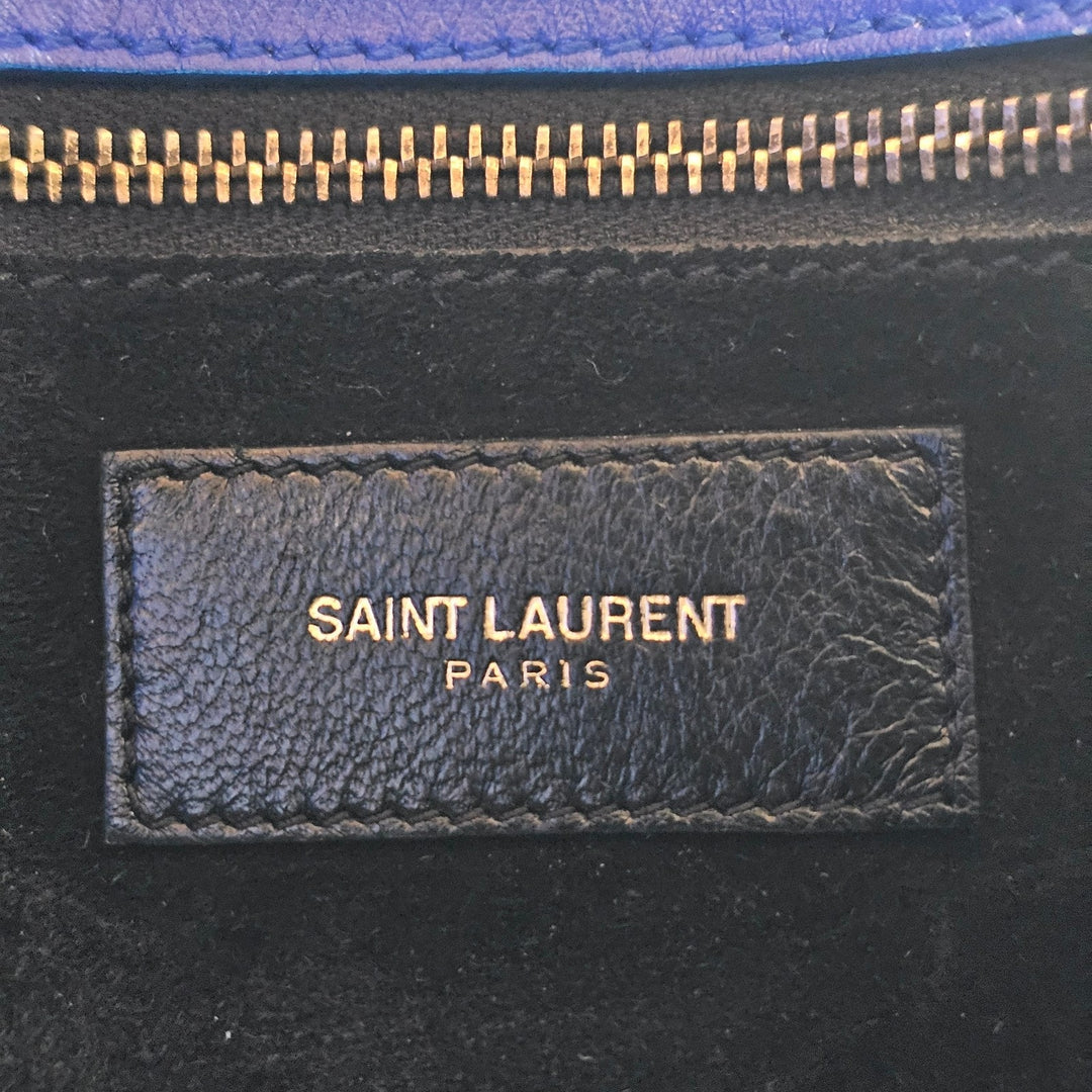 Saint Laurent Sac de Jour Medium Blue Leather Tote Bag with strap