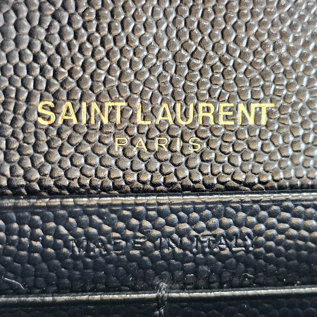 Saint Laurent Monogram Grain De Poudre Leather Wallet On Chain WOC Bag Black GHW