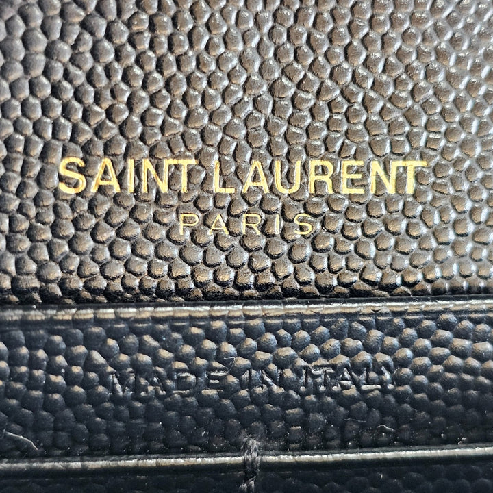 Saint Laurent Monogram Grain De Poudre Leather Wallet On Chain WOC Bag Black GHW