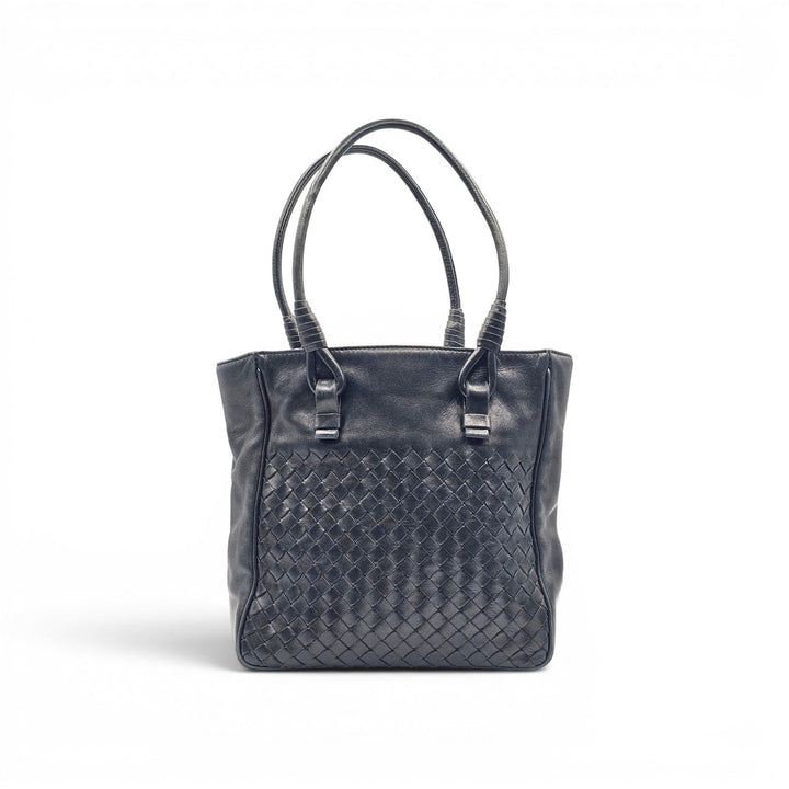 Bottega Veneta Small Tote Bag Black Nappa Leather Intrecciato Parachute Woven