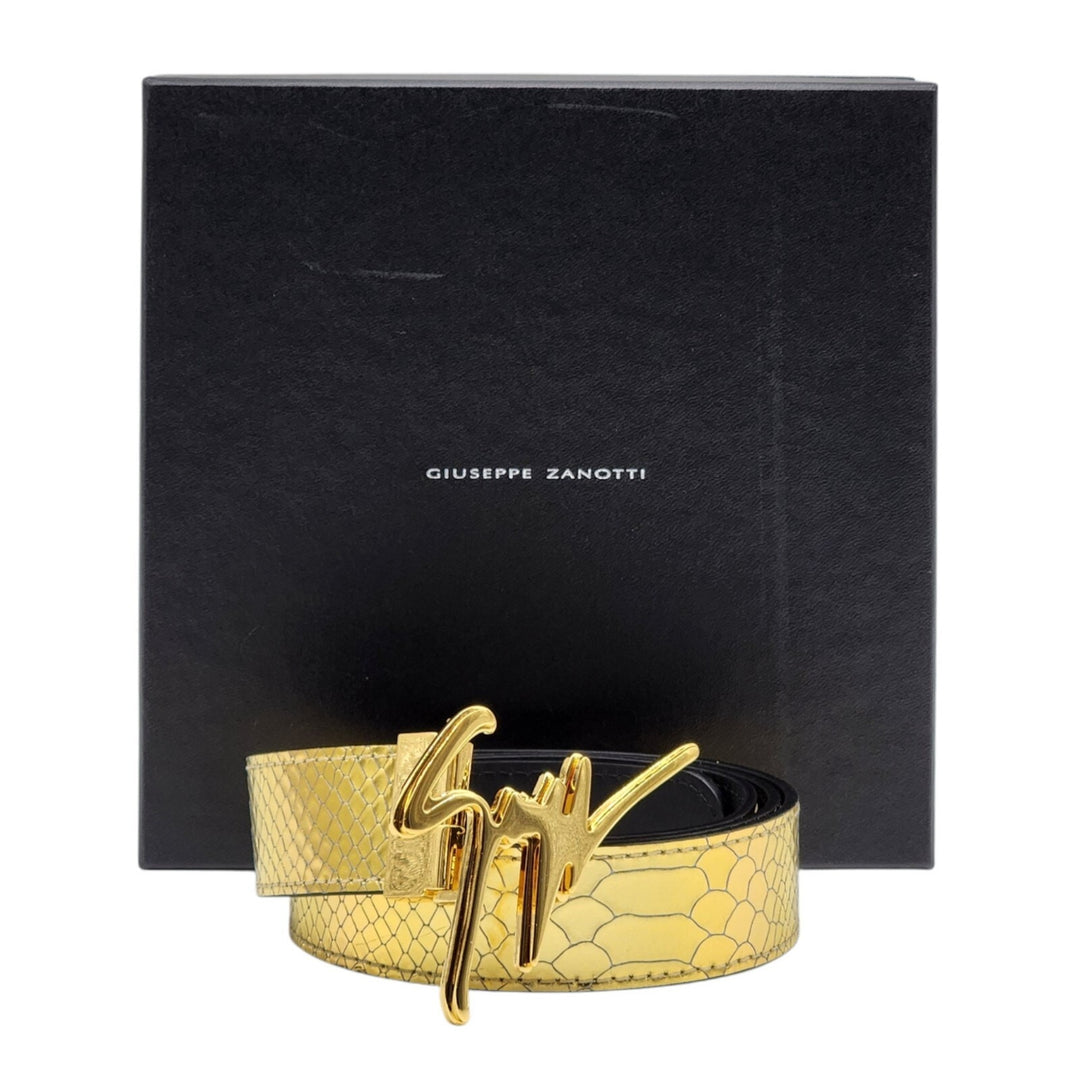 Giuseppe Zanotti Logo Crocodile Leather Belt Gold One Size