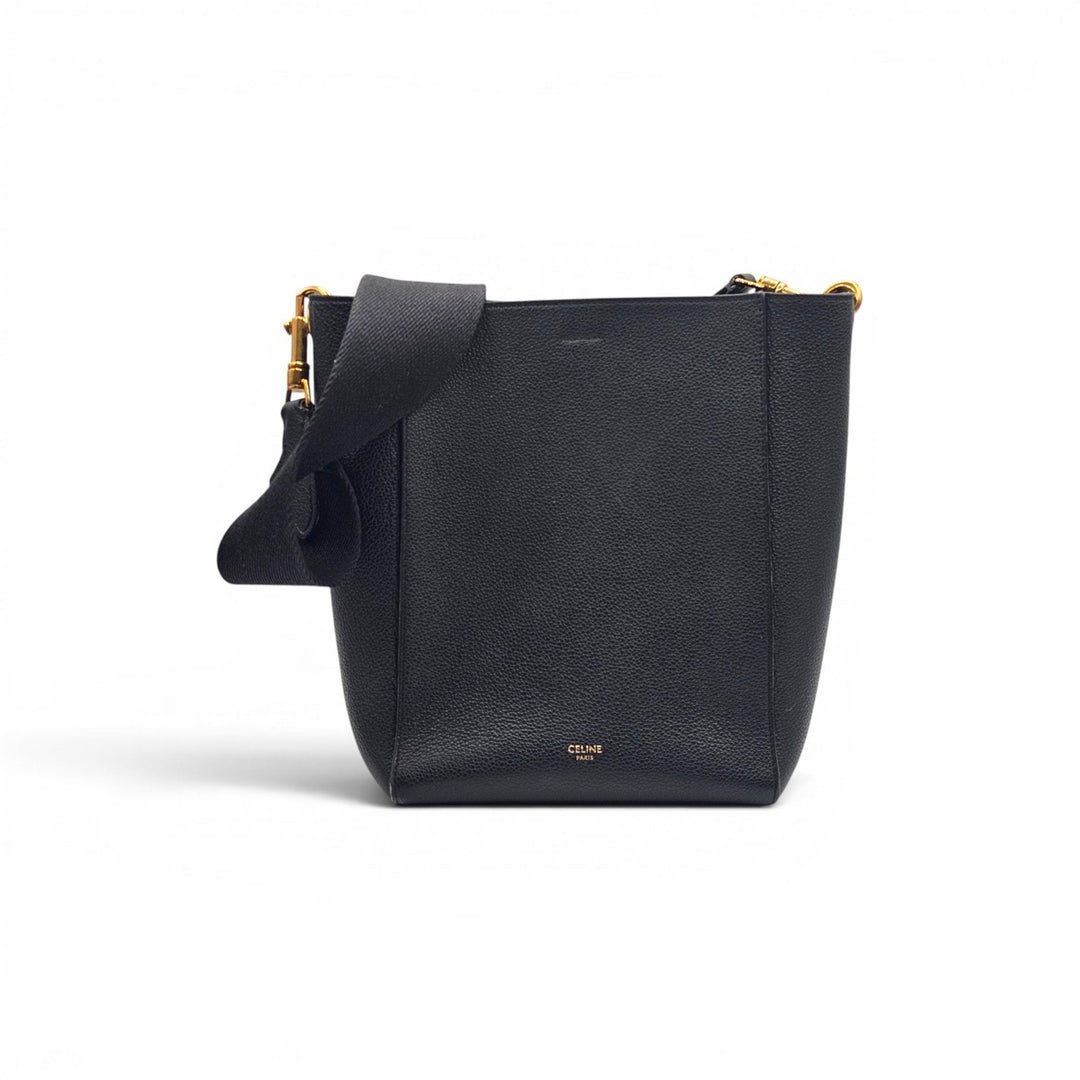 Celine Small Sangle in Black Grained Leather