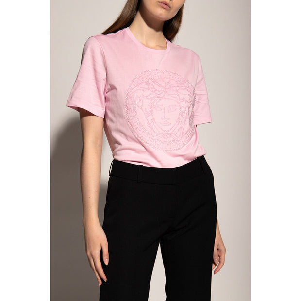 Versace Studded Medusa T Shirt - Cotton - Pink XS 38 IT