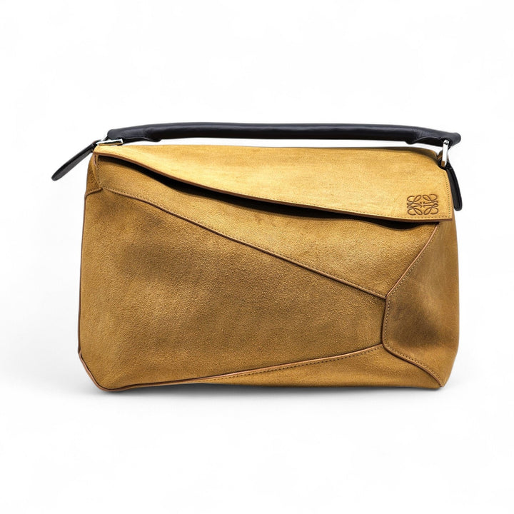 Loewe Men's Puzzle Suede Leather Shoulder Crossbody Bag in Tan
