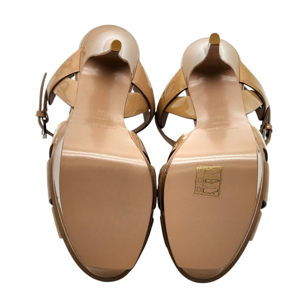 Saint Laurent Tribute Platform Leather Sandals Pumps Tan Brown