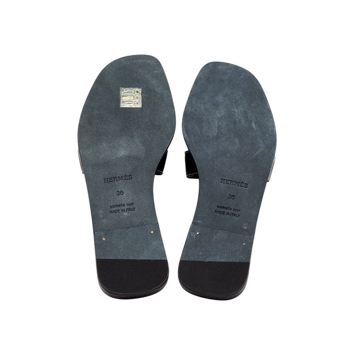 Hermes Oran Women's Leather Slide H Sandals Black EU 36 US 5.5 - New $840