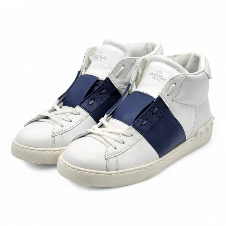 Valentino Garavani Open Men's High Top Leather Sneakers White Blue EU 43 US 10
