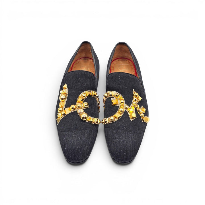 Christian Louboutin Love Met Men's Lurex Loafers Black Embellished EU 43 US 10