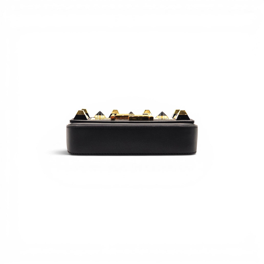 Fendi Studded Baguette Mini Crossbody Bag Black Gold