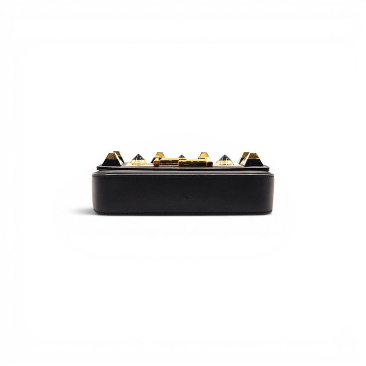 Fendi Studded Baguette Mini Crossbody Bag Black Gold