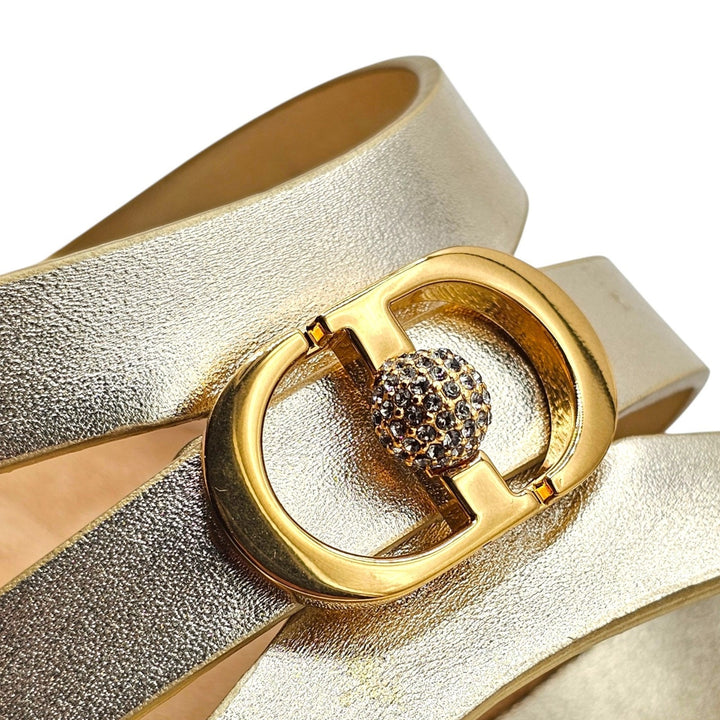 Dior Or 30M Gold Laminated Calf Leather Heeled Slides 80mm EU 39 US 9 NWOB $1185