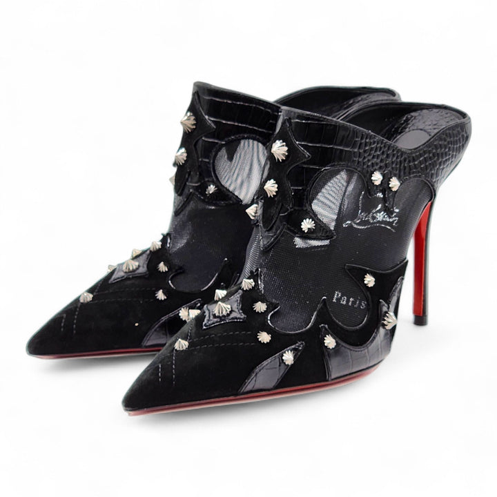 Christian Louboutin Mulatiag Mesh Leather Mules Black EU 37 US 6.5