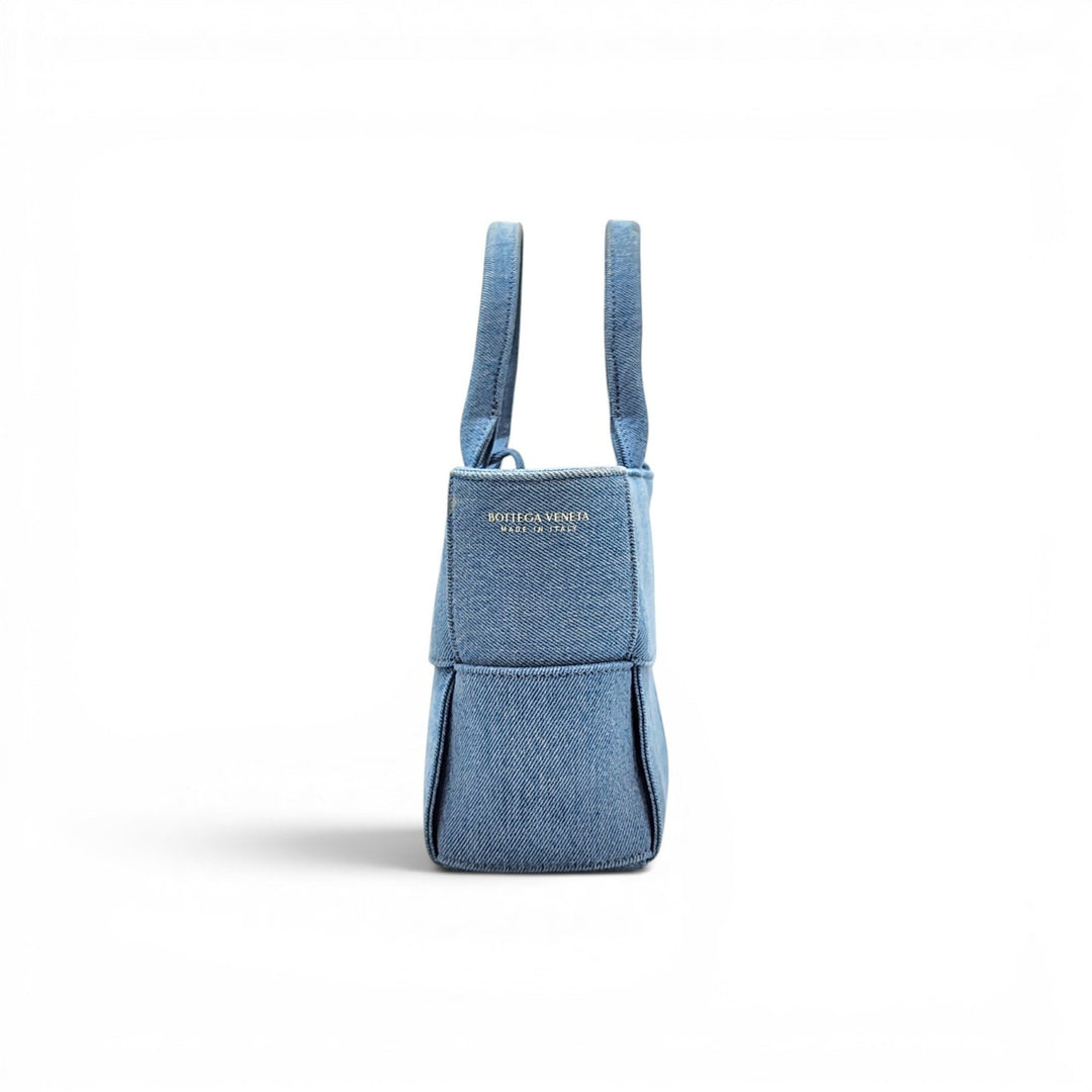 Bottega Veneta Denim Maxi Intrecciato Mini Arco Tote Shoulder Bag Blue