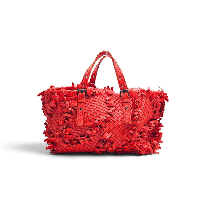 Bottega Veneta Intrecciato Fringe Lido Patchwork Tote in Red Leather